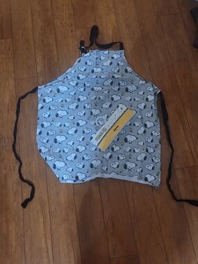 Gray Snoopy Print Kitchen Apron with Black Ties